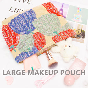 PAZIMIIK Slim Flat Makeup Bag with cosmetics and toiletries inside