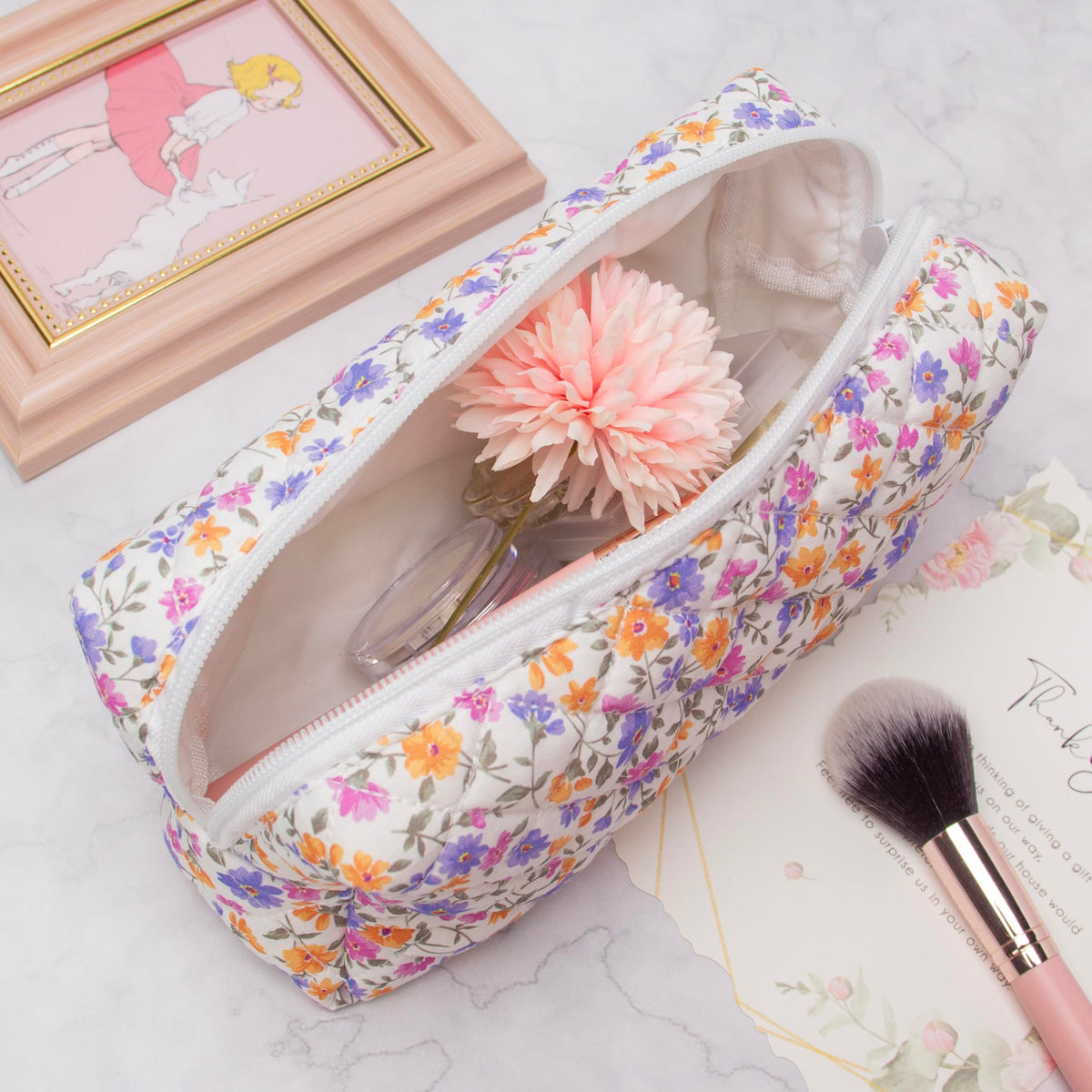 PAZIMIIK Small Quilted Makeup Bag compact size in hand