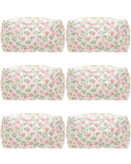 PAZIMIIK small quilted makeup bag floral pink front view