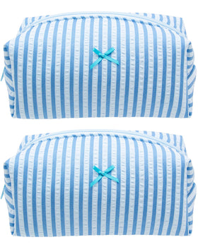 PAZIMIIK Stripe Lake Blue Makeup Bag front view