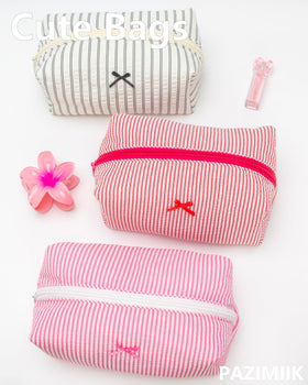 PAZIMIIK Stripe Red Makeup Bag with zipper detail