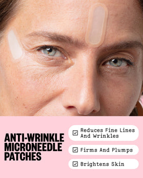 PEACE OUT Microneedling Wrinkle Patches on model's face