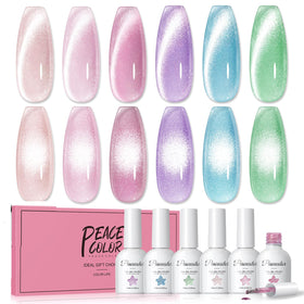 PEACECOLOR Cat Eye Gel Nail Polish Set front view with 6 bottles