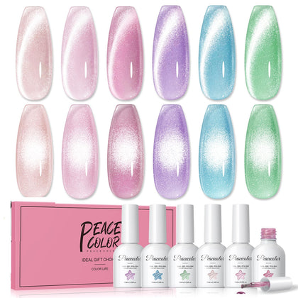 PEACECOLOR Cat Eye Gel Nail Polish Set front view with 6 bottles