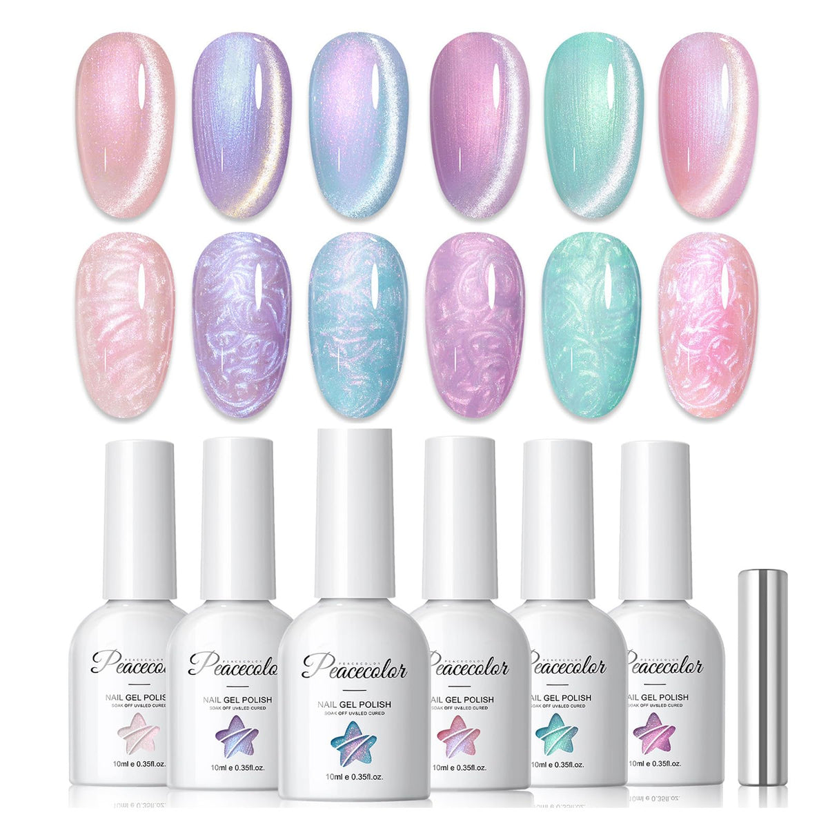 PEACECOLOR Cat Eye Gel Nail Polish Set front view with six bottles