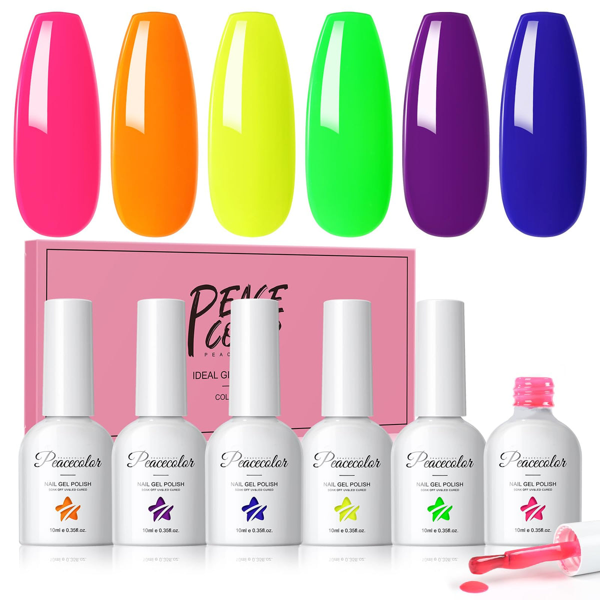 PEACECOLOR Neon Gel Nail Polish Set with six bottles in vibrant colours