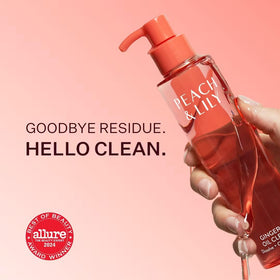 Peach & Lily Ginger Melt Oil Cleanser with a drop on a hand