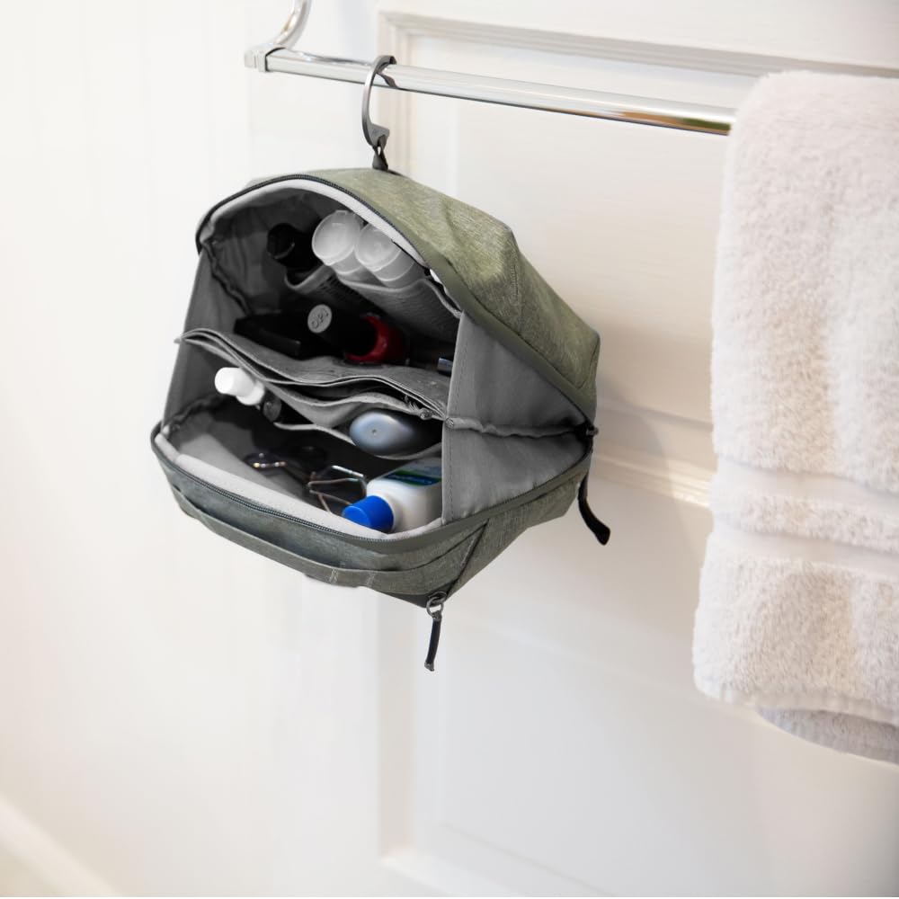 Peak Design Wash Pouch in travel setting with toiletries