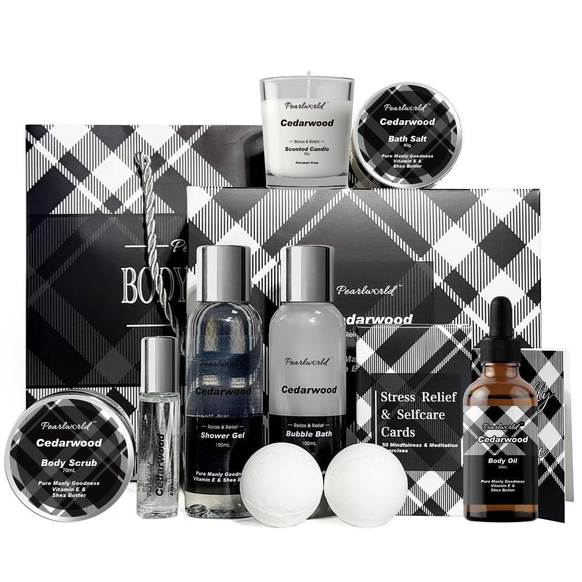 PEARLWORLD Men's Spa Gift Set 12Pcs Cedarwood bath essentials