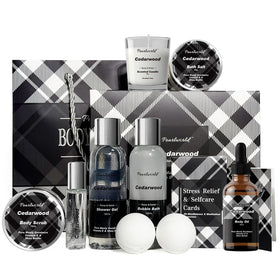 PEARLWORLD Men's Spa Gift Set 12Pcs Cedarwood bath essentials
