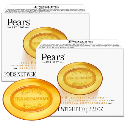 Pears Pure & Gentle Soap 2-Pack transparent amber bars front view