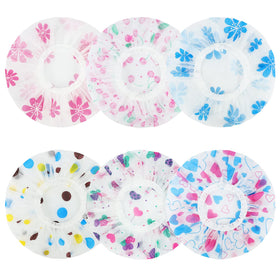 Pengxiaomei 6 Pcs shower caps in assorted colours on a white background