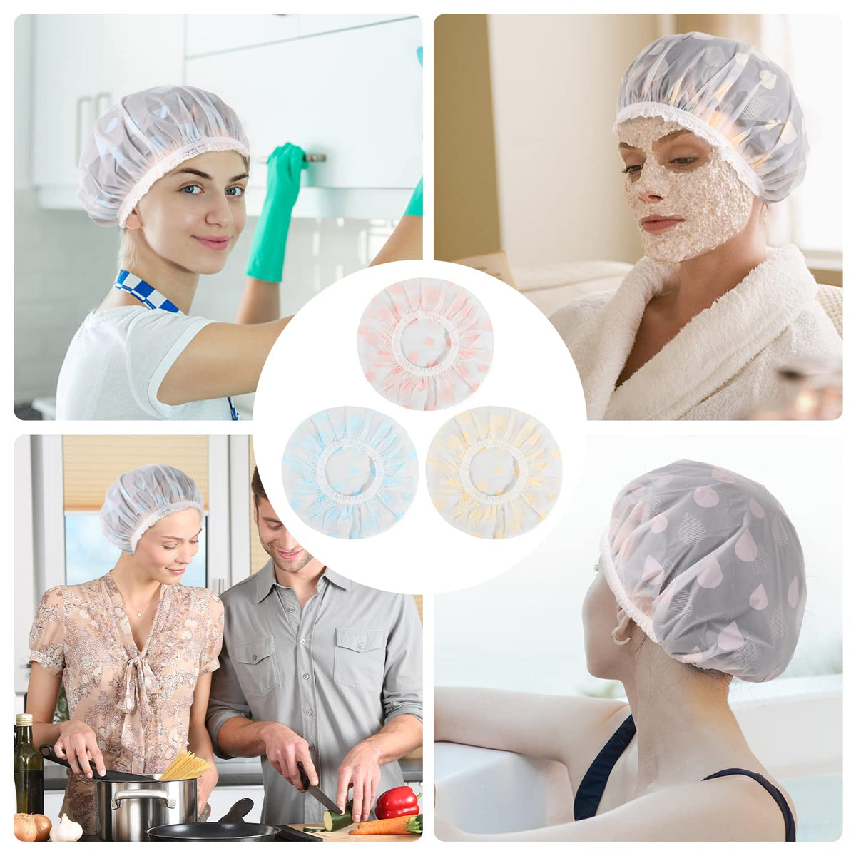 Pengxiaomei shower cap set in different colours for easy identification
