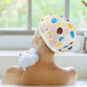 Pengxiaomei shower caps displayed in various styles for family use