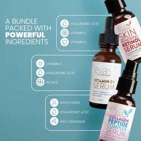 Peptide Serum from Eva Naturals with ingredients in the background