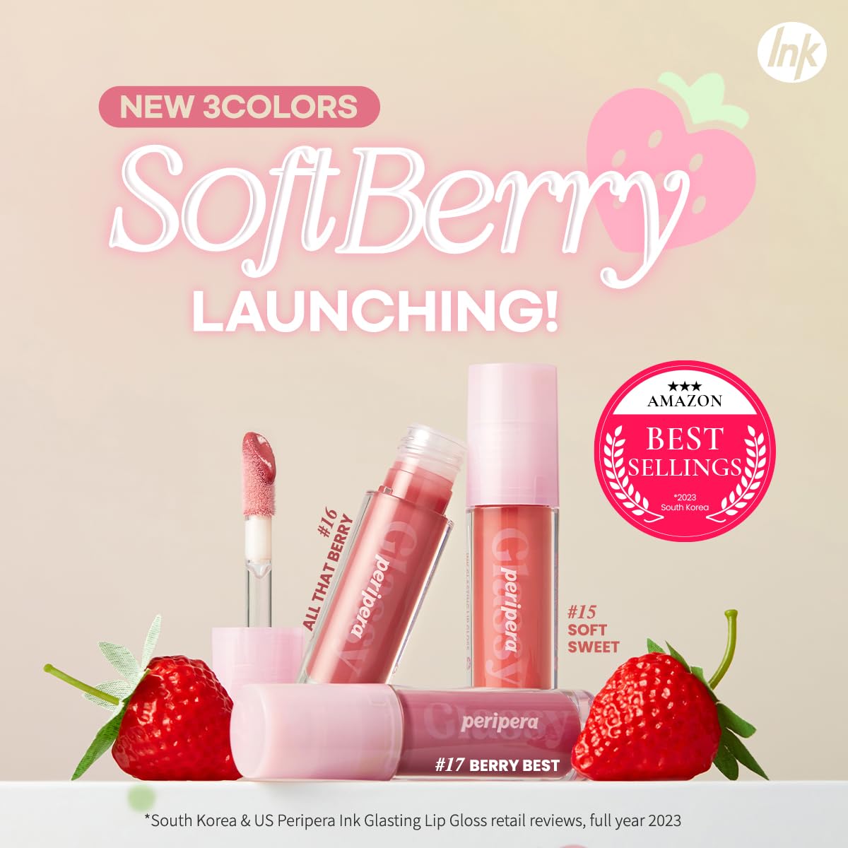 Peripera Ink Glasting Lip Gloss All That Berry applicator close-up