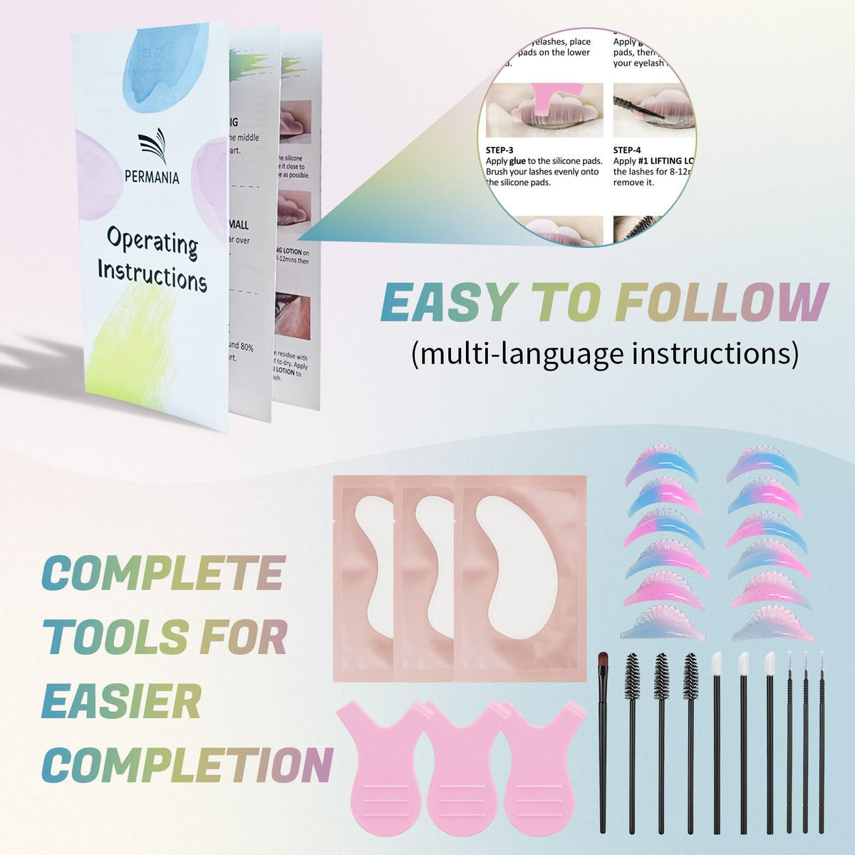 PERMANIA lash lift kit with applicator tools displayed