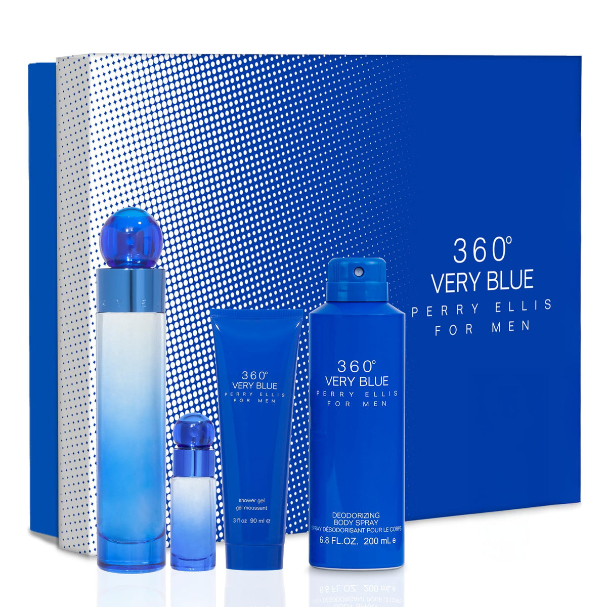 Perry Ellis 360 Very Blue Gift Set front view with all products displayed