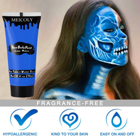 Person applying MEICOLY Royal Blue Face Body Paint on face