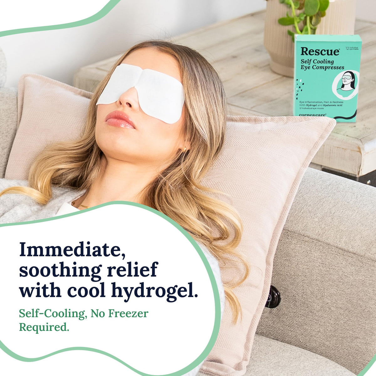 Person using CorneaCare Hydrogel Eye Masks at home