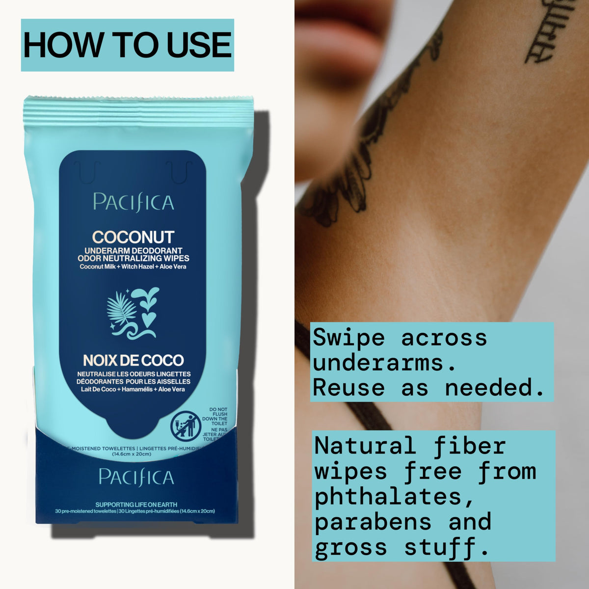 Person using Pacifica Coconut Milk Deodorant Wipe outdoors