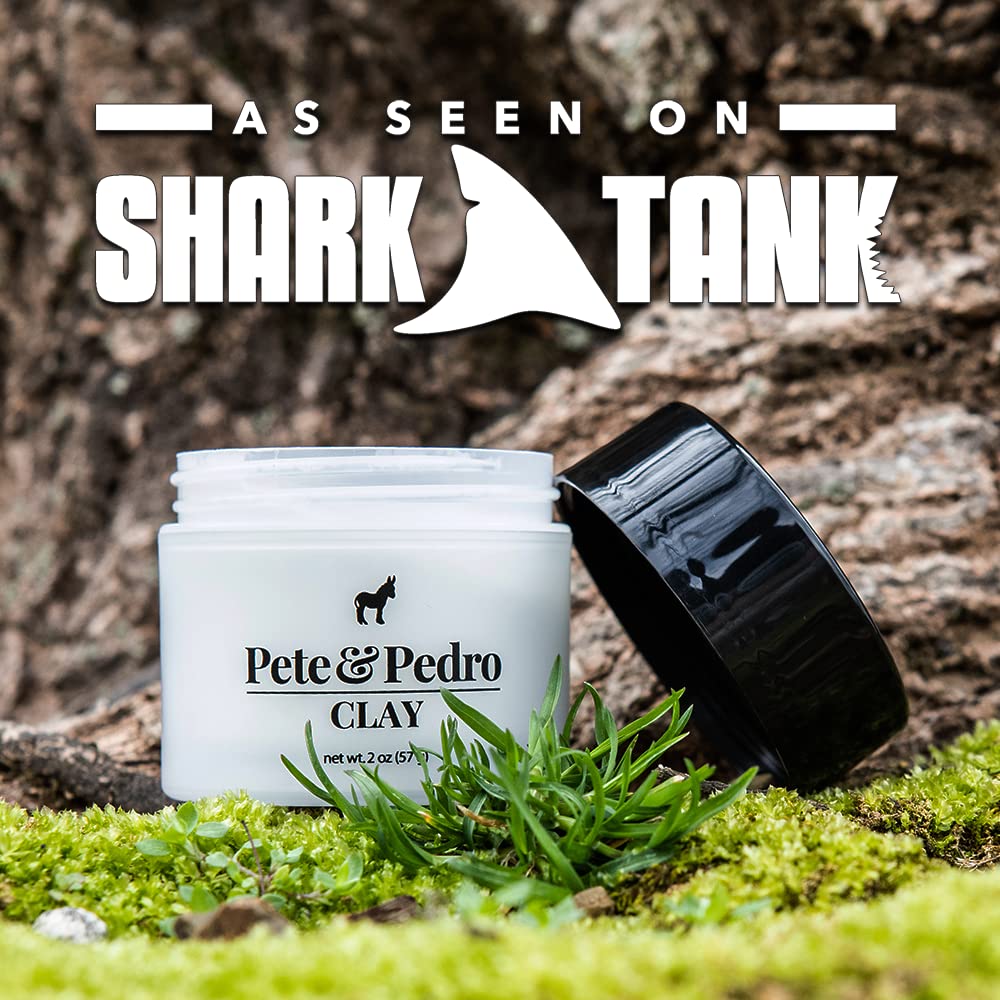 Pete & Pedro Hair Styling Clay 2 oz on a bathroom shelf