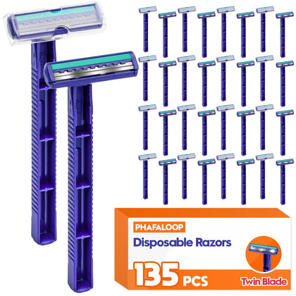 Phafaloop Twin Blade Disposable Razors 135 Pack, Blue front view