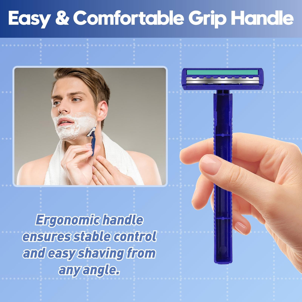 Phafaloop Twin Blade Disposable Razors displayed in a bathroom setting