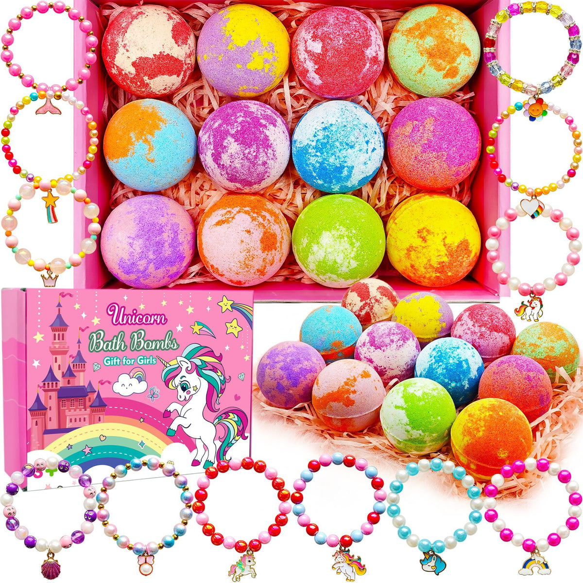 Phaorui Unicorn Bath Bombs colourful packaging front view