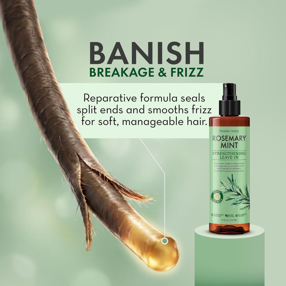 PHARM TO TABLE Leave In Conditioner Spray showing application on hair