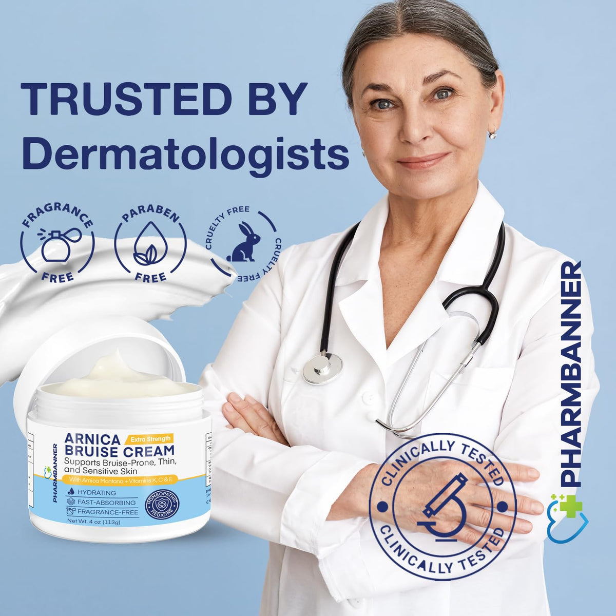 PHARMBANNER Arnica Bruise Cream in bathroom setting