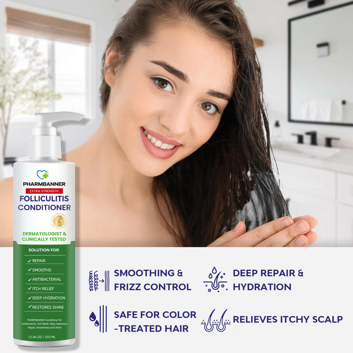PHARMBANNER Folliculitis Itch Relief Conditioner back view with ingredient list