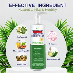 PHARMBANNER Folliculitis Itch Relief Conditioner in a bathroom setting