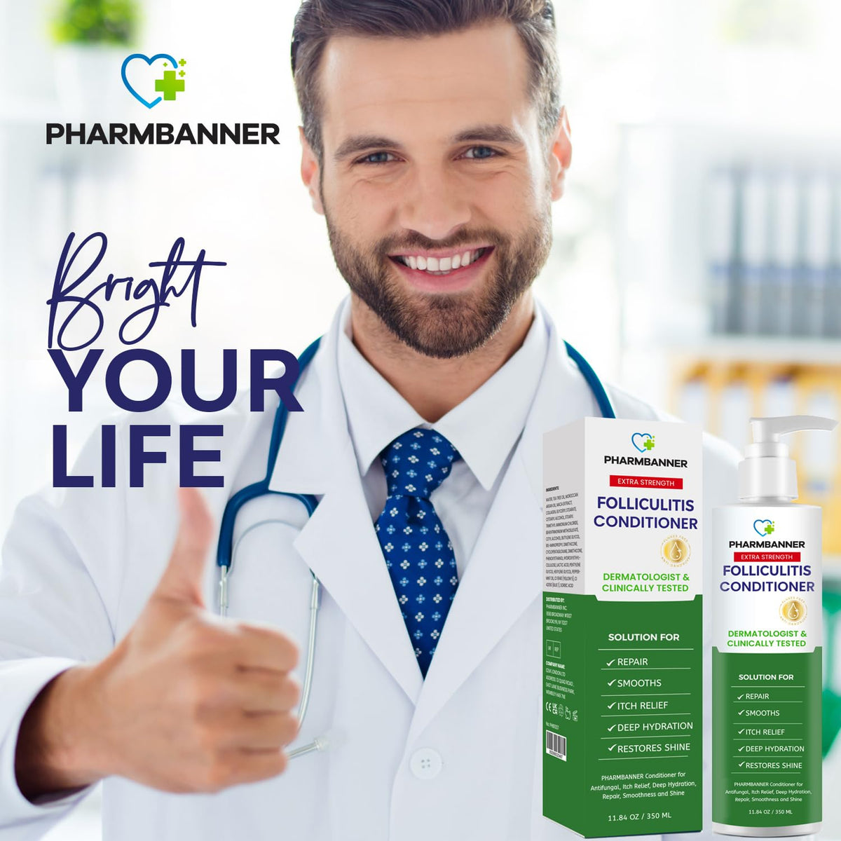 PHARMBANNER Folliculitis Itch Relief Conditioner on a towel