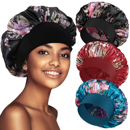 PHILIGHTS 3PCS Satin Bonnets for Women in various colours