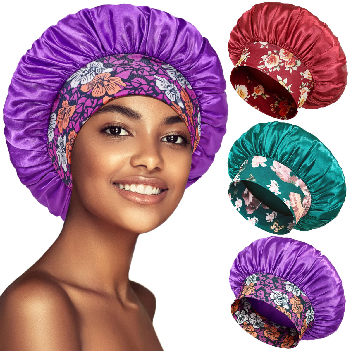 PHILIGHTS 3PCS Satin Bonnets front view in various colours