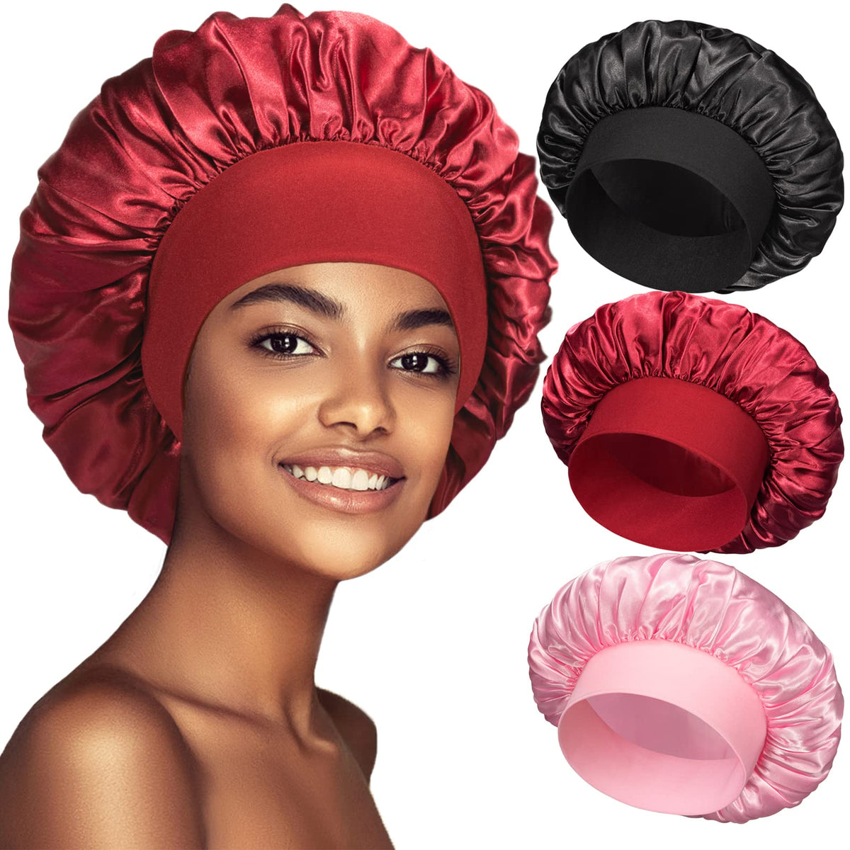 PHILIGHTS Satin Bonnet Set front view in pink