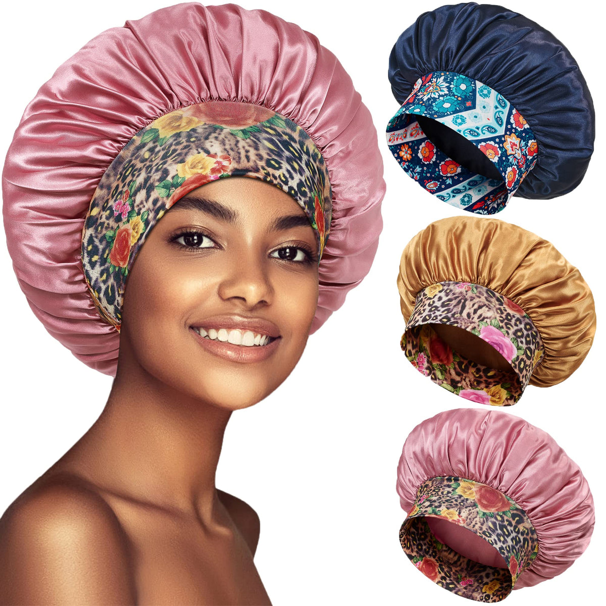 PHILIGHTS satin bonnet set front view with elastic band