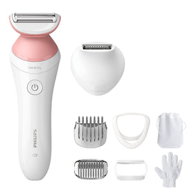 Philips Lady Shaver Series 6000 packaging with accessories