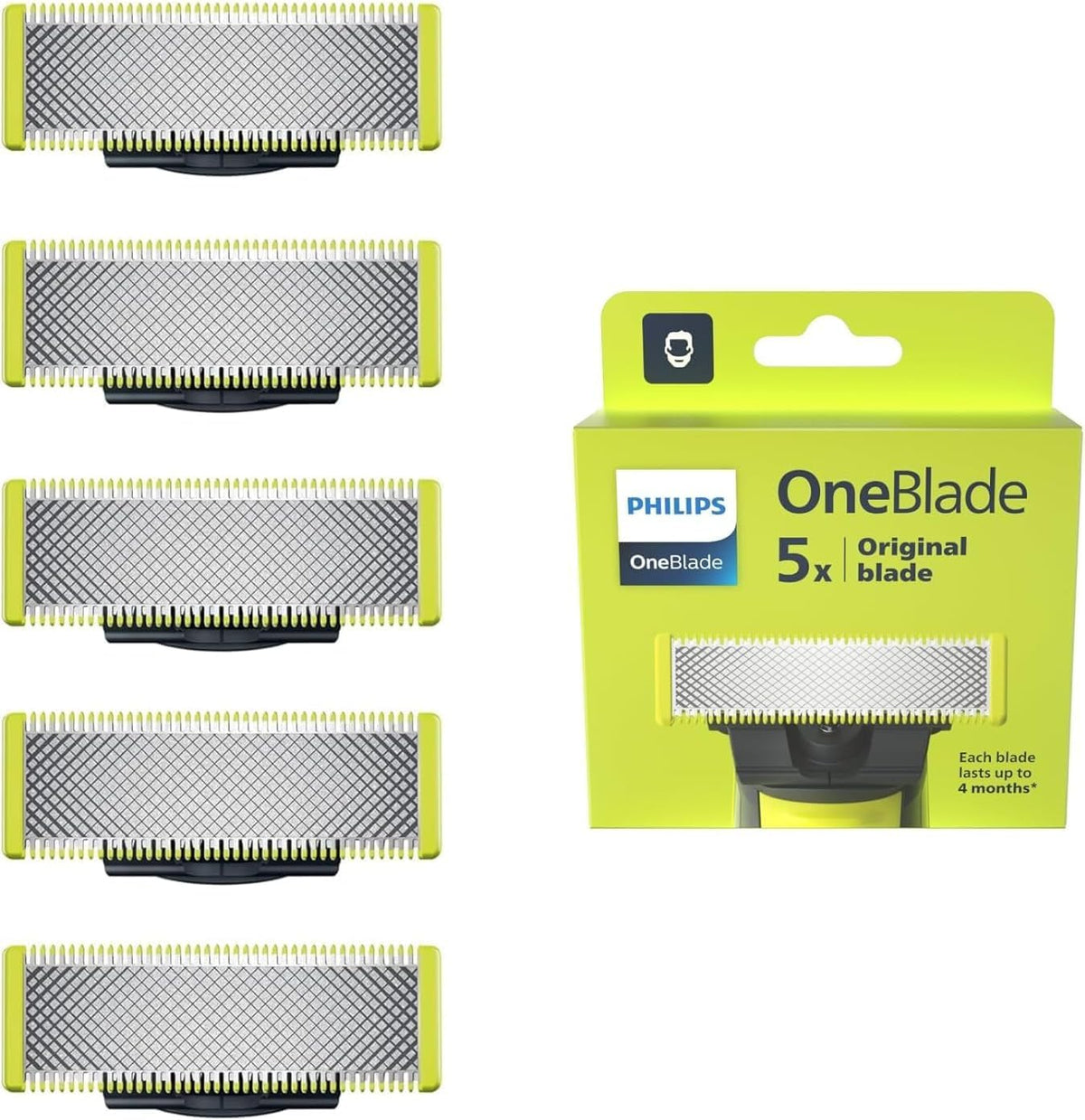 PHILIPS OneBlade 5 replacement blades front view with packaging