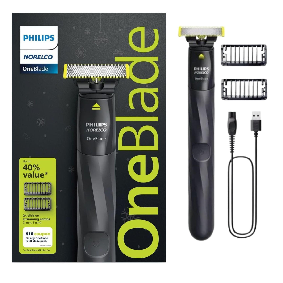 PHILIPS OneBlade Trimmer & Shaver showing USB charging port
