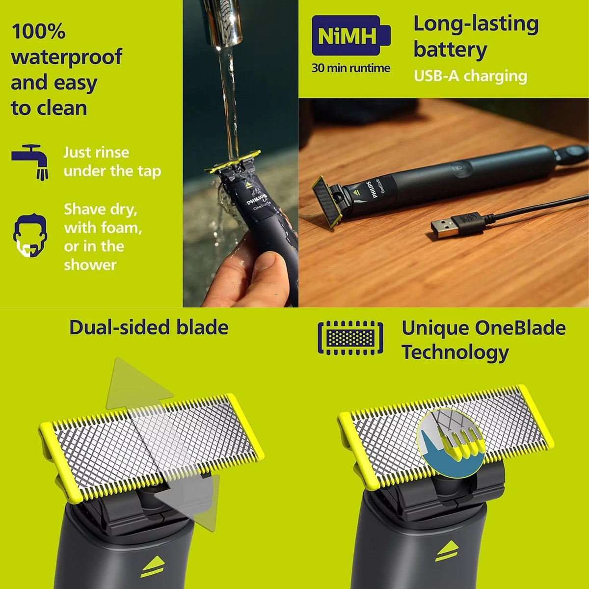 PHILIPS OneBlade Trimmer & Shaver side view showing blade and combs