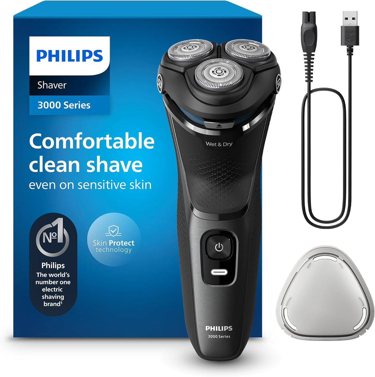 PHILIPS Shaver 3000 front view with metallic finish