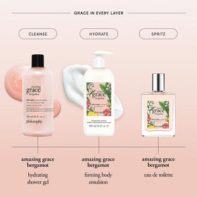philosophy Amazing Grace Bergamot Body Emulsion lifestyle scene with flowers