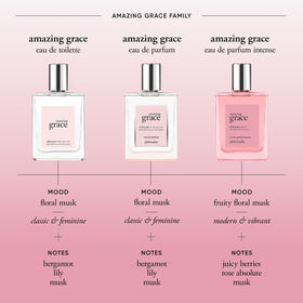 philosophy Amazing Grace Intense Eau de Parfum with floral background