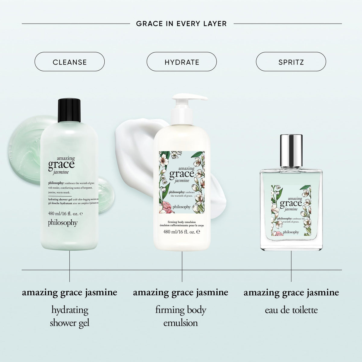 philosophy Amazing Grace Jasmine Firming Body Emulsion with floral background