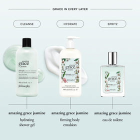 philosophy Amazing Grace Jasmine Firming Body Emulsion with floral background