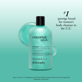 philosophy Coconut Splash Shower Gel 16 fl oz in a bathroom setting