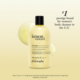 philosophy Lemon Custard Shower Gel 16 fl oz lifestyle scene with lemon