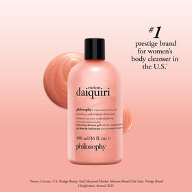 philosophy Melon Daiquiri Shower Gel packaging with fruits